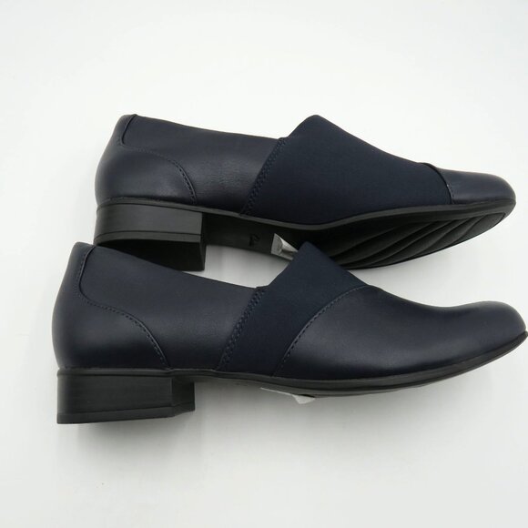 New Clarks Shoes Womens Size 7 Navy Blue Slip On Loafers Stretchy Upper Flats - Picture 5 of 10